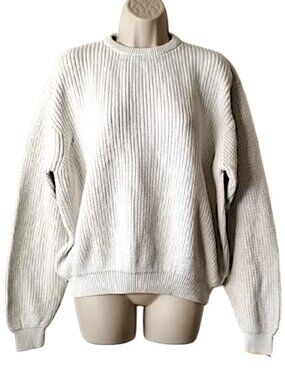 Lands End Cotton Shaker Knit Crew Neck Sweater XL 18-20 White